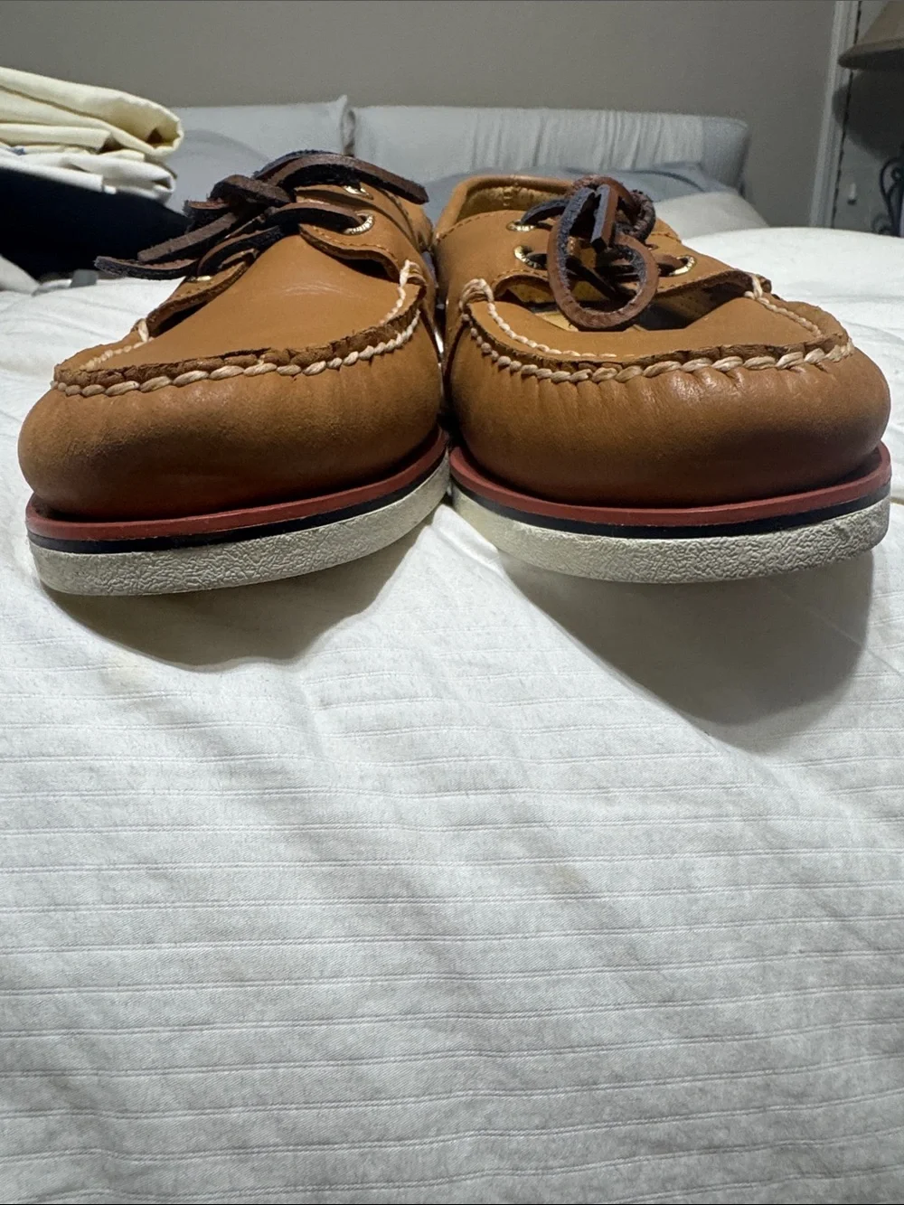 Sperry Gold Cup Brown Leather Boat Shoes with Blue Laces
